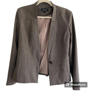 LE Chateau Gray Houndstooth Lined Formal Single Breasted Blazer Size S